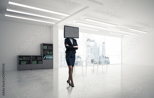 Business woman with TV instead of head.