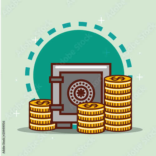 safe box stacke coins money vector illustration