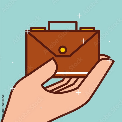 hand holding business briefcase safe vector illustration