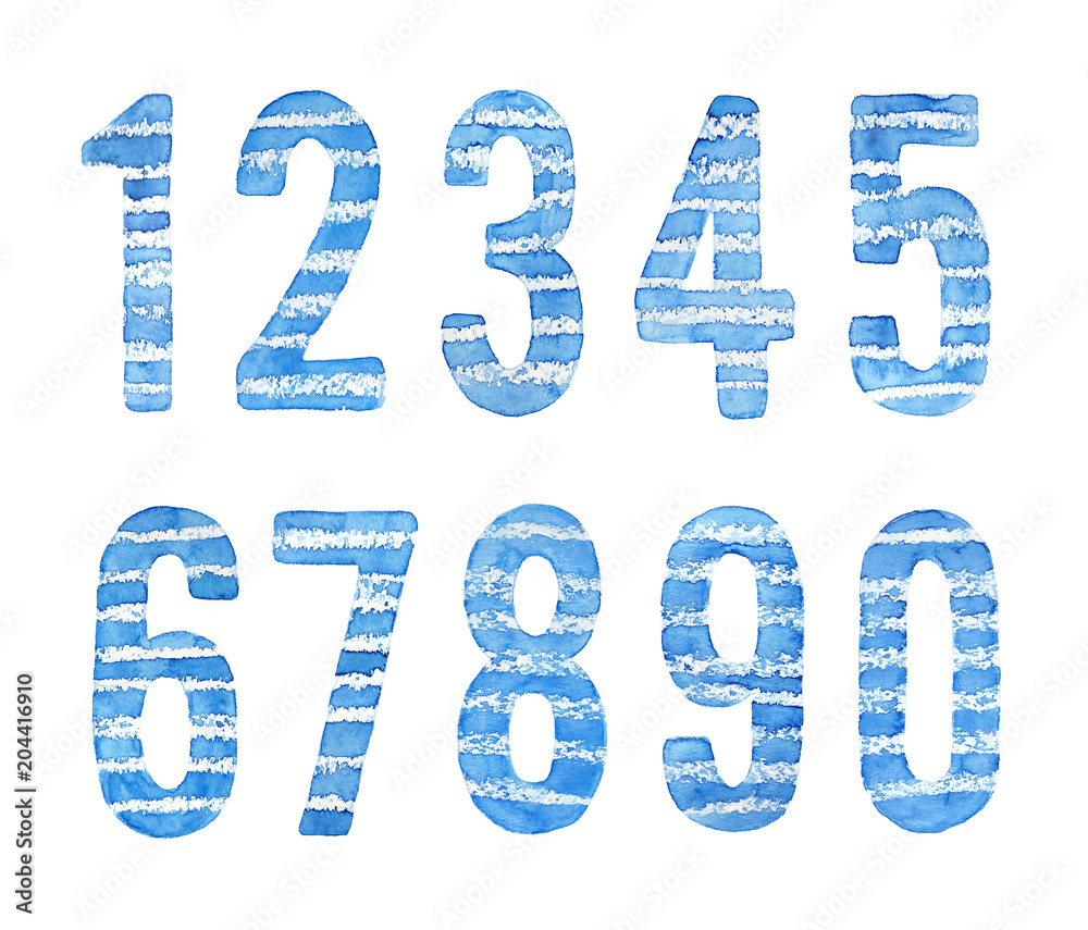 Decorative set of ten numbers (1, 2, 3, 4, 5, 6, 7, 8, 9, 0). Stylized