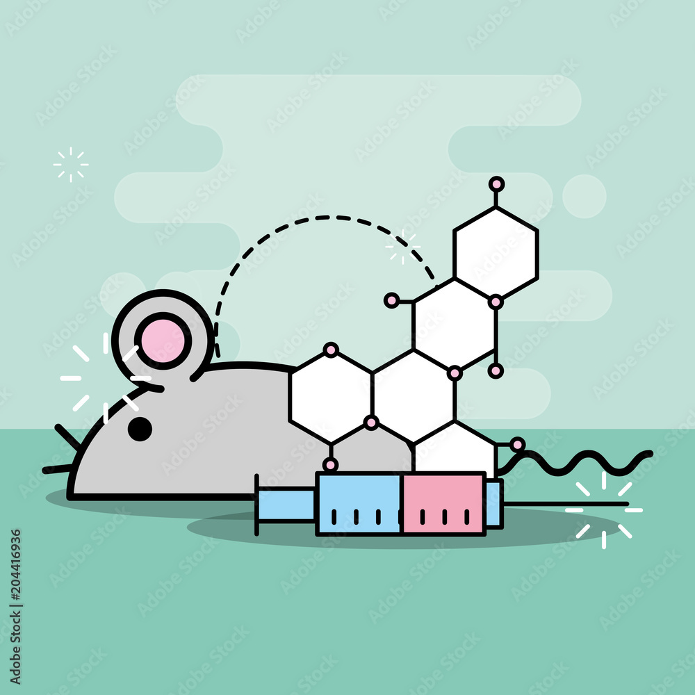 mouse with syringe laboratory experiment vector illustration