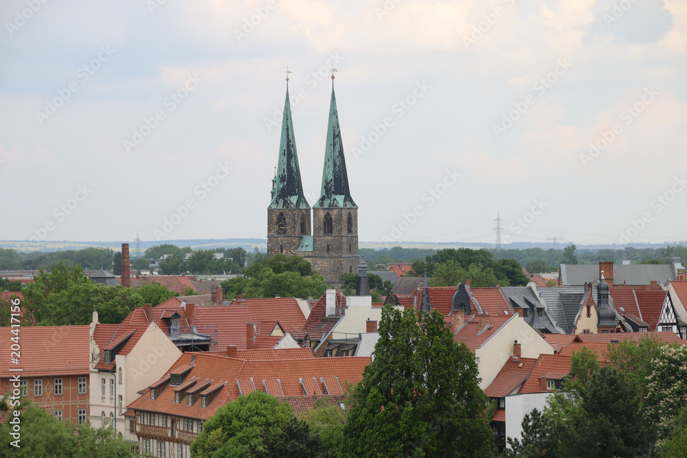 Blick auf Quedlinburg, UNESCO Weltkulturerbestadt, Harz, Deutschland