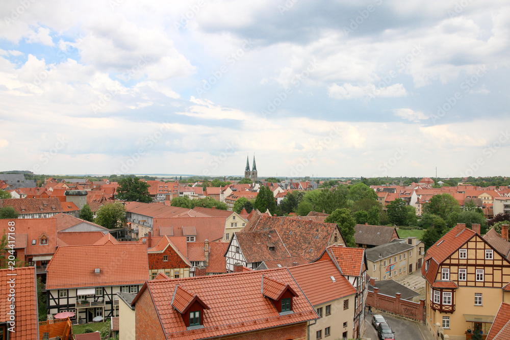 Blick auf Quedlinburg, UNESCO Weltkulturerbestadt, Harz, Deutschland
