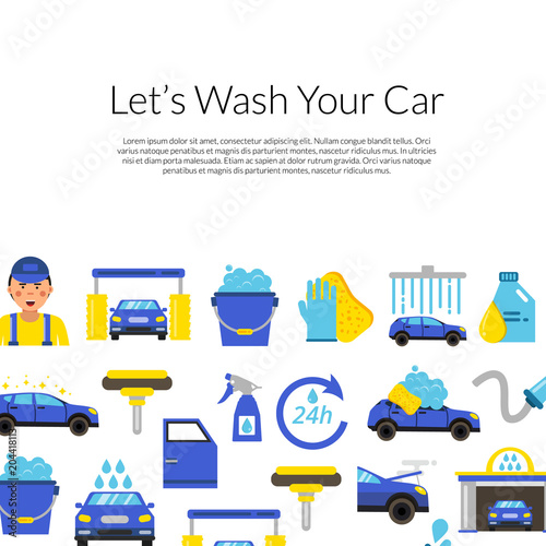 Vector background with car wash flat icons