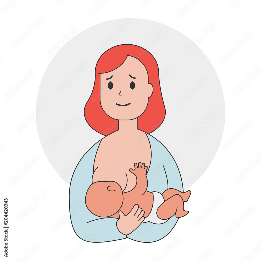 Mother breastfeeding her newborn baby. Vector cartoon flat illustration of  a cute woman feeds a child. Stock Vector | Adobe Stock