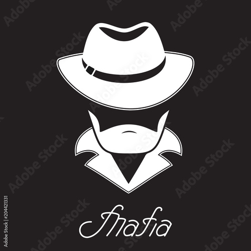 Unknown bearded man in a hat. Mafia hand lettering.