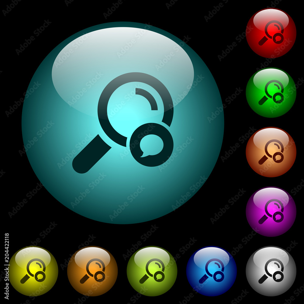 Search comment icons in color illuminated glass buttons Search comment icons in color illuminated glass buttons
