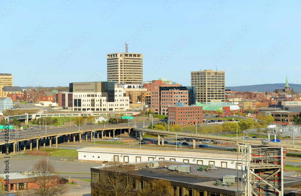 Saint John city skyline from the Fort Howe at the mouth of Saint John River, Saint John, New Brunswick, Canada.