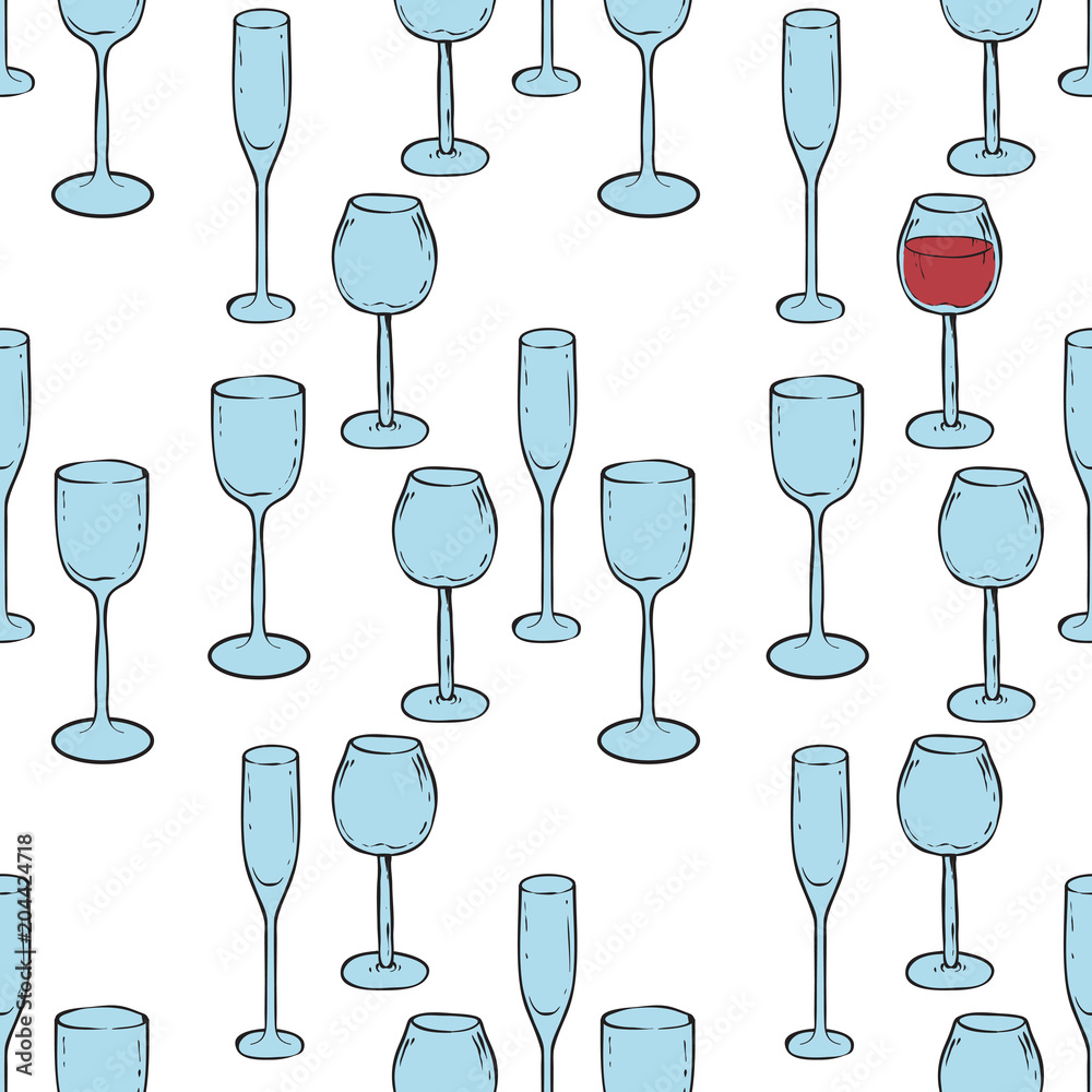Seamless Pattern. Wine Glasses with Red Wine Seamless Pattern. Wine Glasses with Red Wine