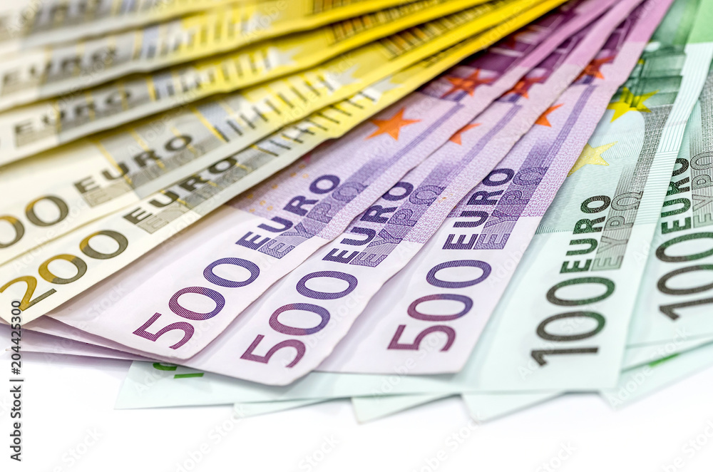 100 200 500 Euro bills isolated on white 100 200 500 Euro bills isolated on white