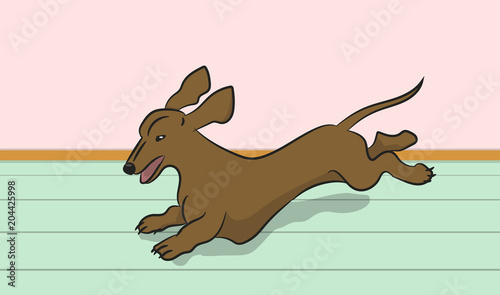 dachshund dog running, vector