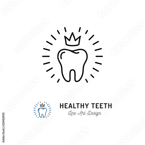 Healthy teeth icon. Dental care logo concept, dental clinic logotype, oral hygiene. Stomatology thin line art icons. Vector flat illustration