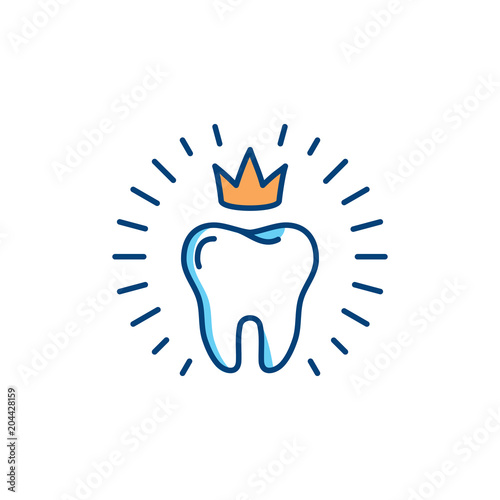 Healthy teeth icon. Dental care logo concept, oral hygiene, dental clinic logotype template. Stomatology Vector thin line art illustration