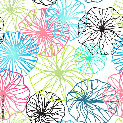 FICTIVE BLOOMING TEXTURE. FLORAL SEAMLESS VECTOR PATTERN.