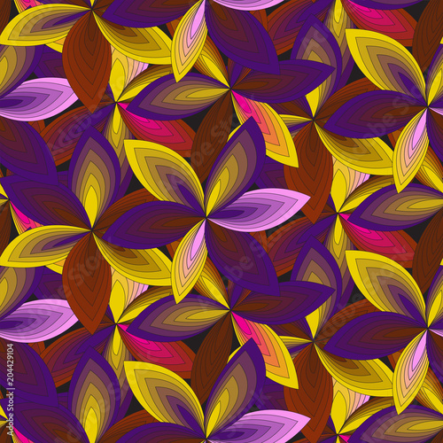 FICTIVE BLOOMING TEXTURE. FLORAL SEAMLESS VECTOR PATTERN. GEOMETRIC PETAL.