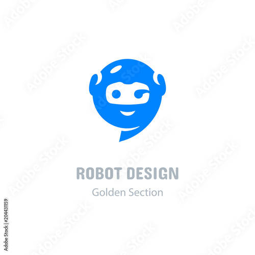 Robot logo, Communication Messenger icon. Computer technologies and robotics logotype. Modern chat app icon. Conceptual symbol - helping, support, service, virtual assistant. Vector illustration
