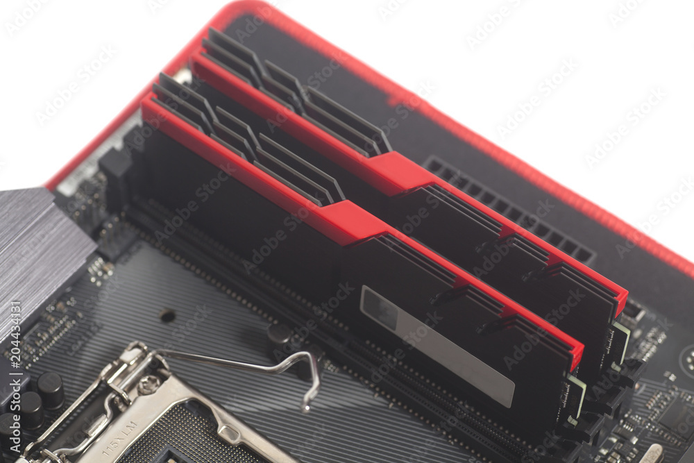 High performance DDR4 computer memory RAM on motherboard High performance DDR4 computer memory RAM on motherboard