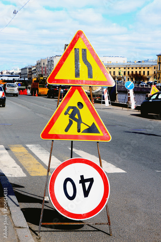 road signs of repair work