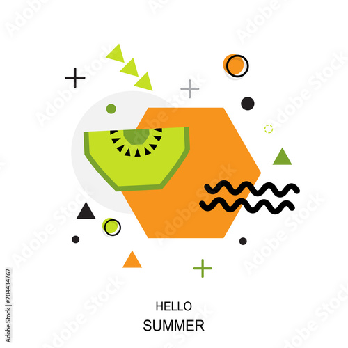 Trendy style geometric pattern with kiwi, vector illustration