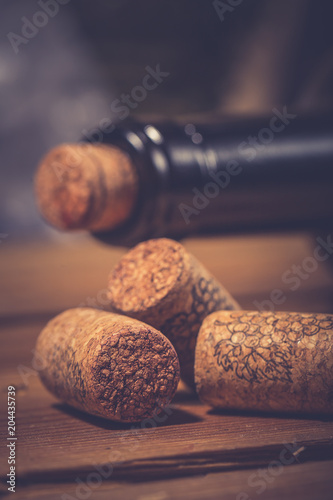 Wine cork on wooden table