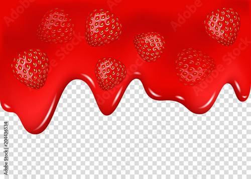 Drips of strawberry jam with berries.