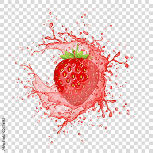 Strawberry juice splash and realistic summer fruit.