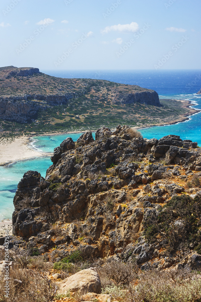 Beautiful seascape is the famous Balos beach on the island of Crete, Greece. 