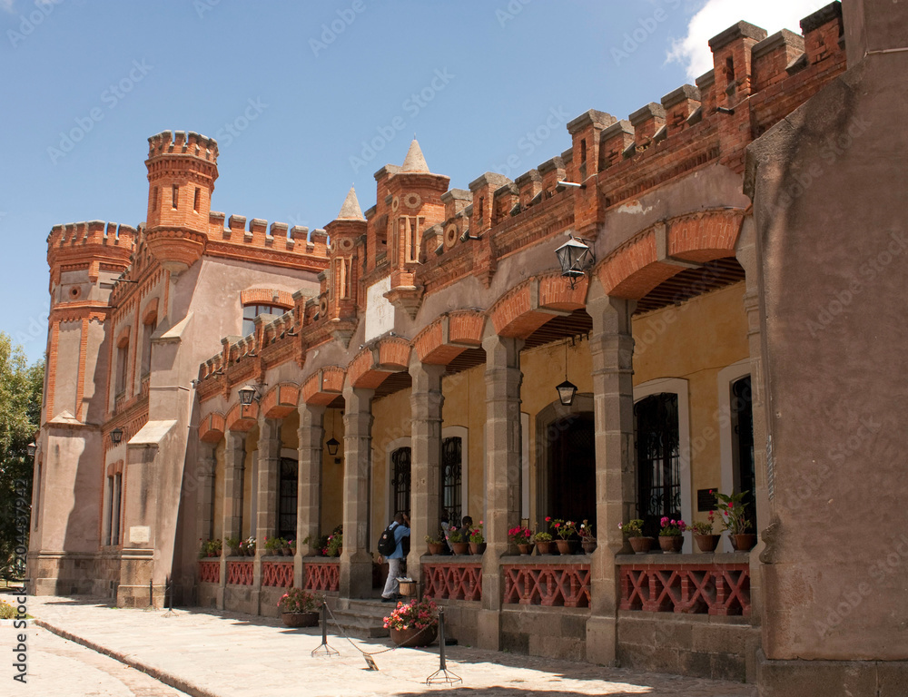 Mexican ex manor facade  like a castle