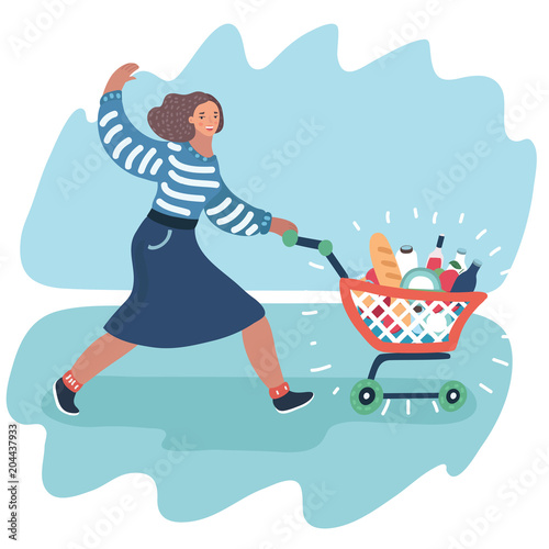 Woman pushing supermarket cart