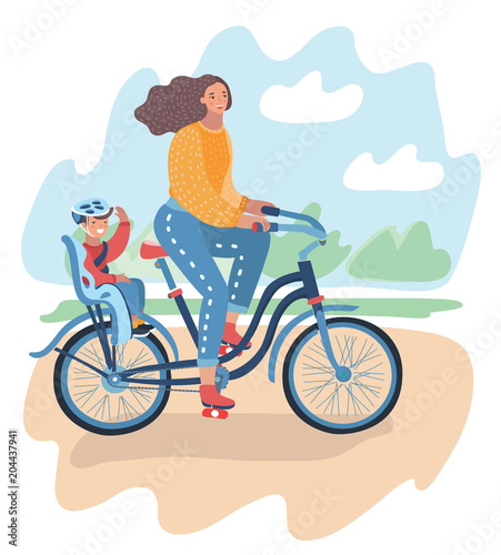 Woman riding a bike with son