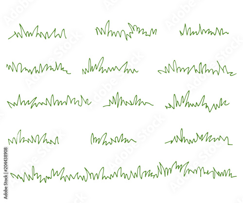 Set of green grass tufts, clip art, transparent background