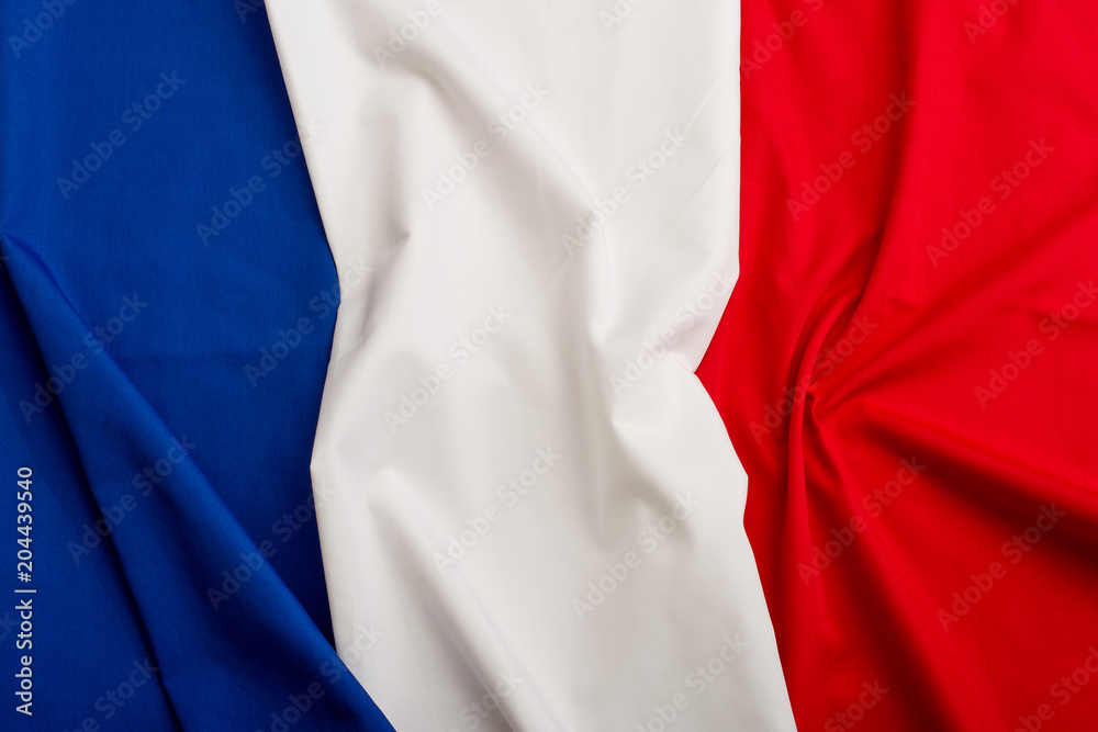 Fototapeta premium France flag. French symbol design for background. Blue, white and red flag. 3D Flag of France.Sovereign French symbol of France country in official colors.European flags region.