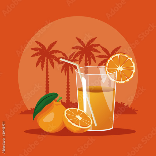 Summer orange juice glass cup vector illustration graphic design