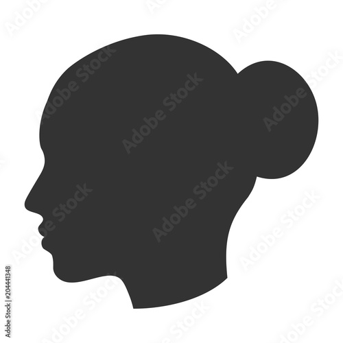 Silhouette of female head, woman face in profile, side view