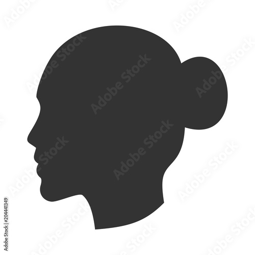 Silhouette of female head, woman face in profile, side view