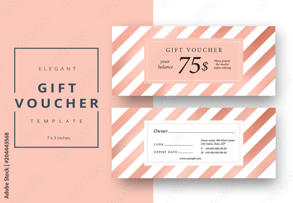 Gift Voucher Layout with Peach Diagonal Stripes Stock Template | Adobe ...