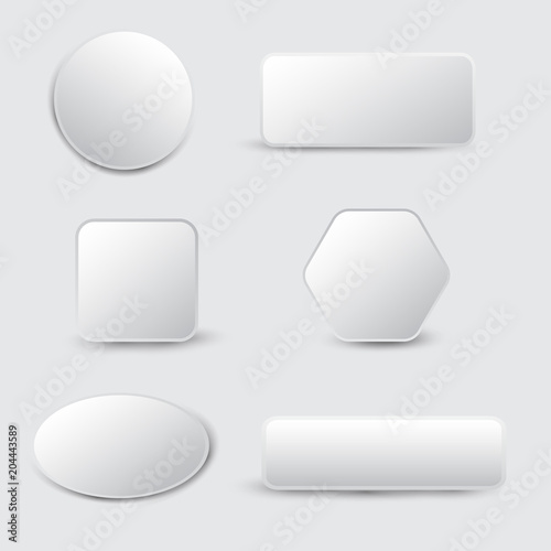White 3d blank square and rounded button vector set.