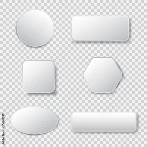 White 3d blank square and rounded button vector set.