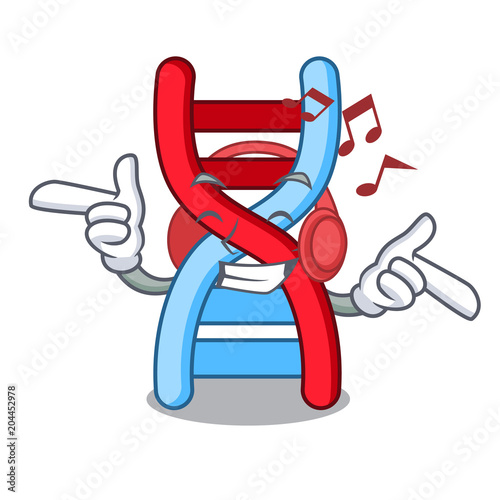 Listening music dna molecule mascot cartoon