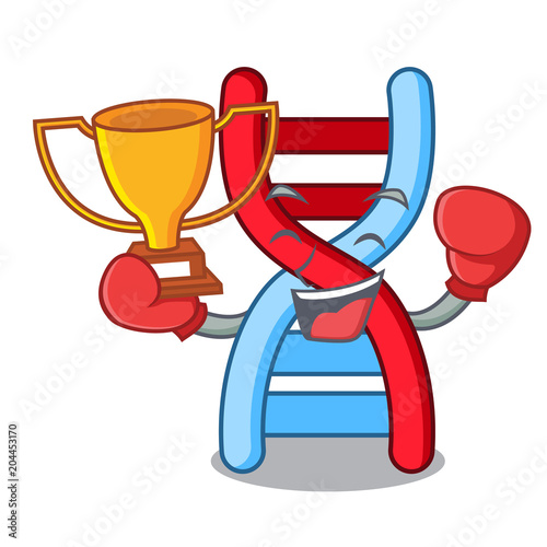 Boxing winner dna molecule mascot cartoon
