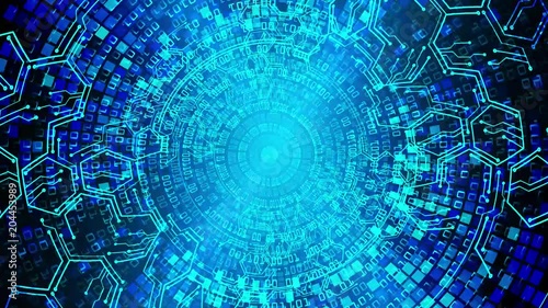 binary circuit board future technology, blue eye cyber security concept background, abstract hi speed digital internet.motion move blur. pixel