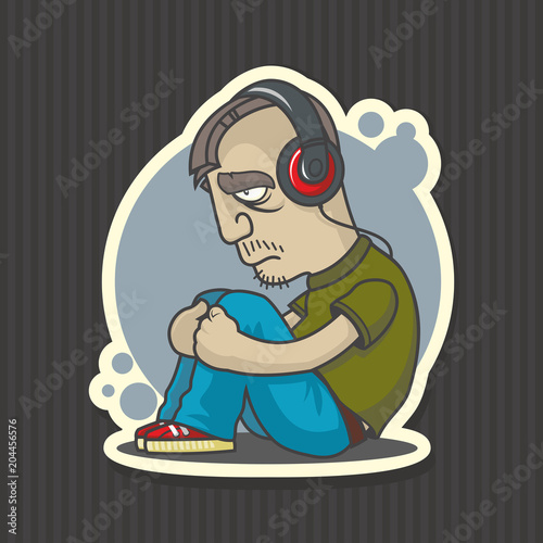 Sad man in headphones