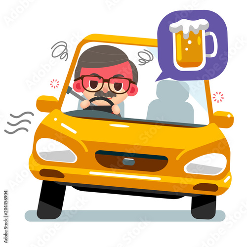 Vector drunk male elderly character driving a car