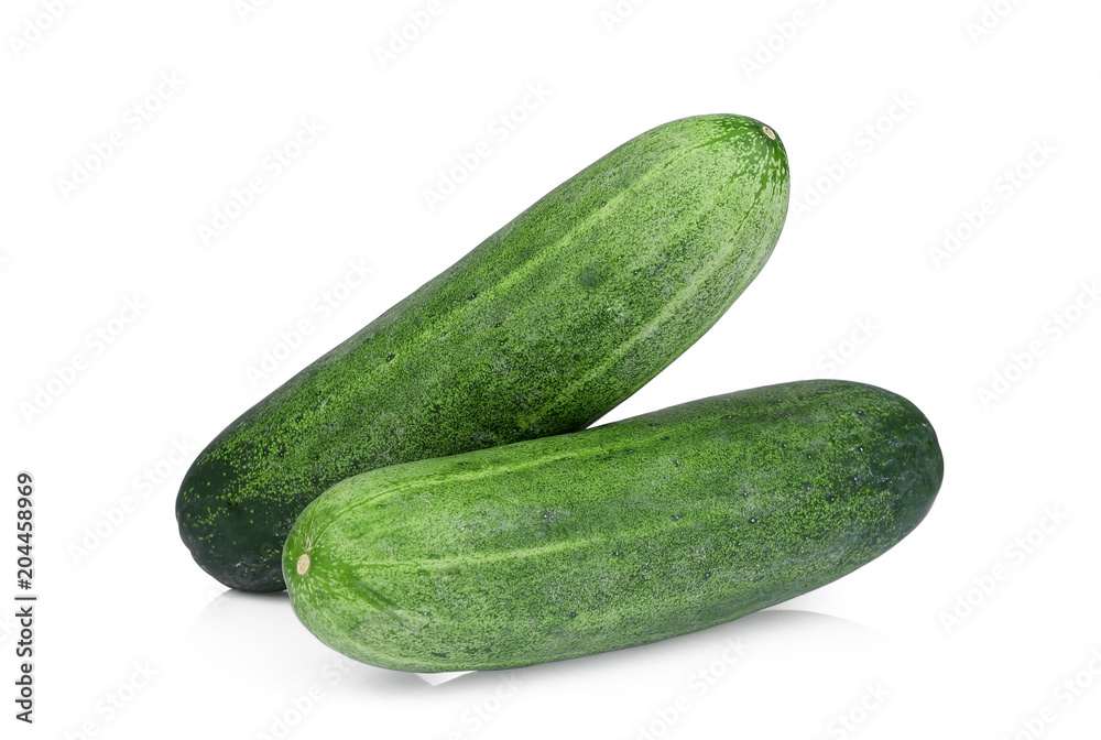 two whole cucumbers isolated on white background two whole cucumbers isolated on white background