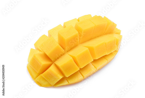 sliced ripe mango isolated on white background