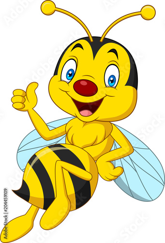 Cartoon happy bee giving thumbs up