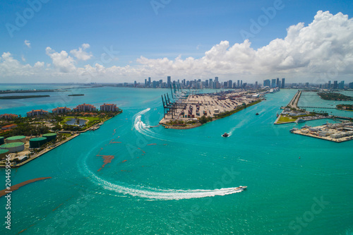 Aerial Biscayne Bay and Port Miami