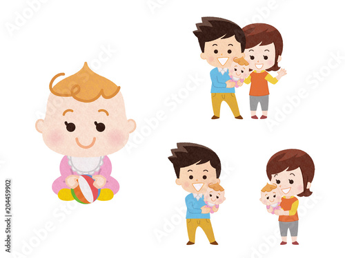 女の子の赤ちゃんとパパとママ