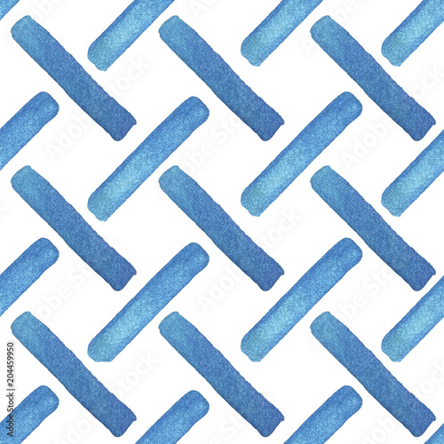 Grid of blue straight lines. Watercolor seamless pattern. Hand-drawn backgrownd can be used for textile, wallpaper, textile
