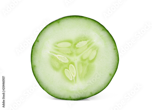 sinlge sliced cucumber isolated on white background